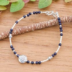 Image for Hill Tribe-Themed Silver and Blue Glass Beaded Bracelet Petals of Ocean