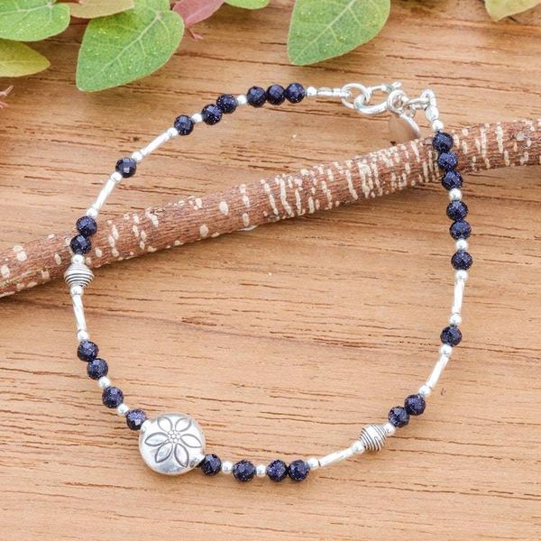 Alternate image for Hill Tribe-Themed Silver and Blue Glass Beaded Bracelet Petals of Ocean
