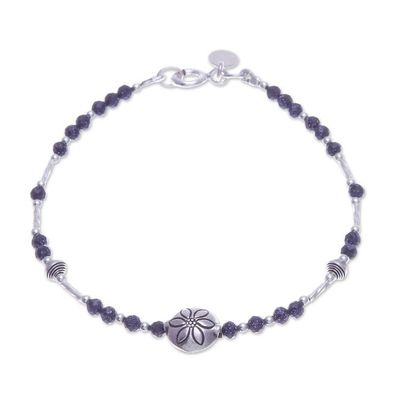Alternate image for Hill Tribe-Themed Silver and Blue Glass Beaded Bracelet Petals of Ocean
