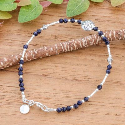 Alternate image for Hill Tribe-Themed Silver and Blue Glass Beaded Bracelet Petals of Ocean