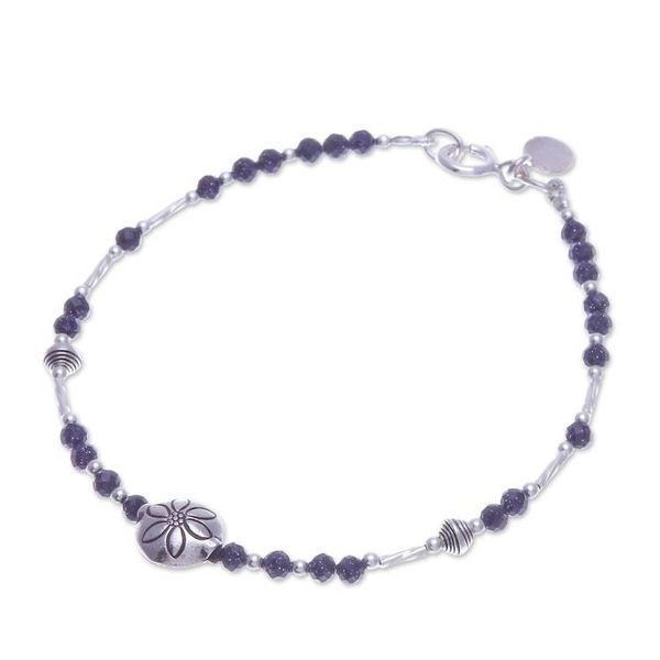 Alternate image for Hill Tribe-Themed Silver and Blue Glass Beaded Bracelet Petals of Ocean