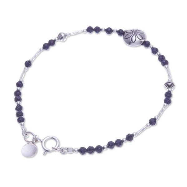 Alternate image for Hill Tribe-Themed Silver and Blue Glass Beaded Bracelet Petals of Ocean