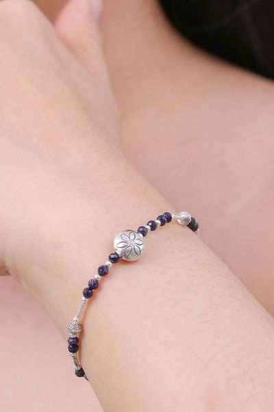 Alternate image for Hill Tribe-Themed Silver and Blue Glass Beaded Bracelet Petals of Ocean