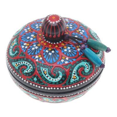 Alternate image for Traditional Thai Mango Wood Decorative Box in Red and Green Floral Marvel in Green