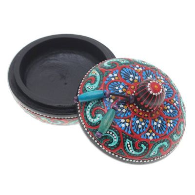 Alternate image for Traditional Thai Mango Wood Decorative Box in Red and Green Floral Marvel in Green