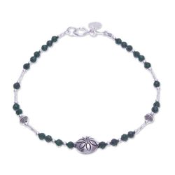 Image for Floral Green Glass and Silver Beaded Bracelet from Thailand Petals of Forest