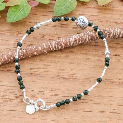 Alternate image for Floral Green Glass and Silver Beaded Bracelet from Thailand Petals of Forest