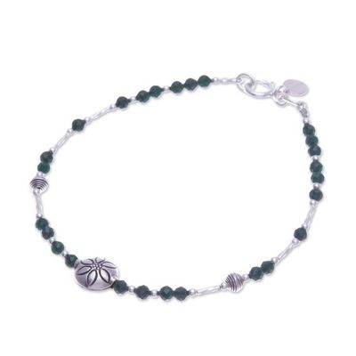 Alternate image for Floral Green Glass and Silver Beaded Bracelet from Thailand Petals of Forest