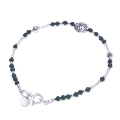 Alternate image for Floral Green Glass and Silver Beaded Bracelet from Thailand Petals of Forest