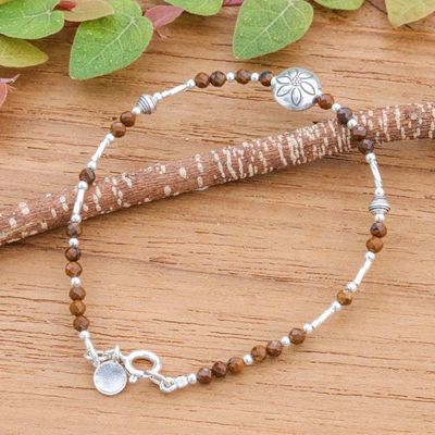 Alternate image for Silver and Tigers Eye Beaded Hill Tribe Pendant Bracelet Petals of Courage