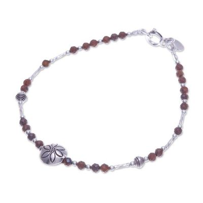 Alternate image for Silver and Tigers Eye Beaded Hill Tribe Pendant Bracelet Petals of Courage