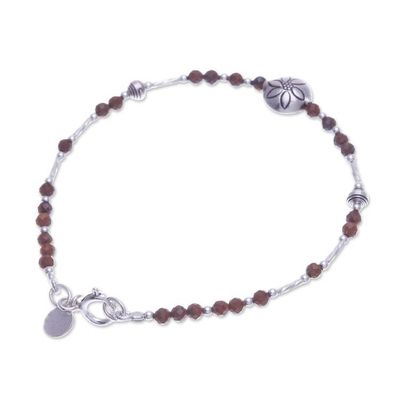 Alternate image for Silver and Tigers Eye Beaded Hill Tribe Pendant Bracelet Petals of Courage