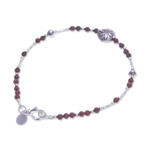 Alternate image for Silver and Tigers Eye Beaded Hill Tribe Pendant Bracelet Petals of Courage