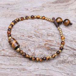 Image for Tigers Eye Beaded Pendant Bracelet from Thailand Boho Thai
