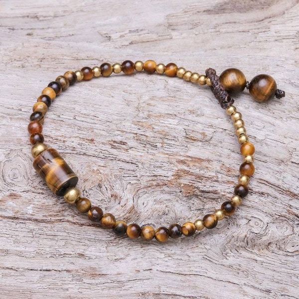 Alternate image for Tigers Eye Beaded Pendant Bracelet from Thailand Boho Thai