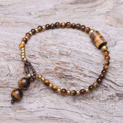 Alternate image for Tigers Eye Beaded Pendant Bracelet from Thailand Boho Thai