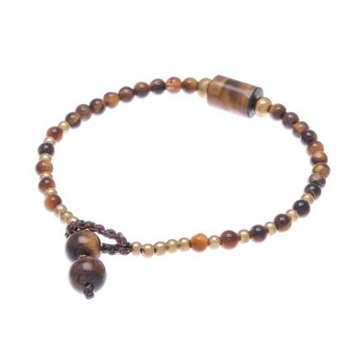 Alternate image for Tigers Eye Beaded Pendant Bracelet from Thailand Boho Thai