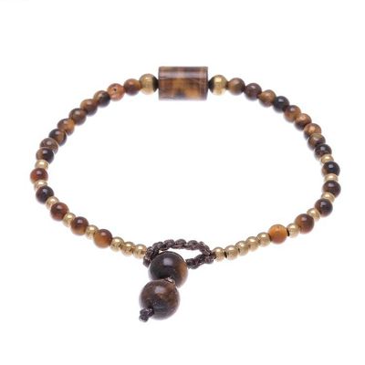 Alternate image for Tigers Eye Beaded Pendant Bracelet from Thailand Boho Thai
