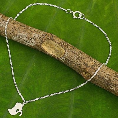 Primary image for Cat Theme Thai Artisan Crafted Sterling Silver Anklet Kitty Cat Charm