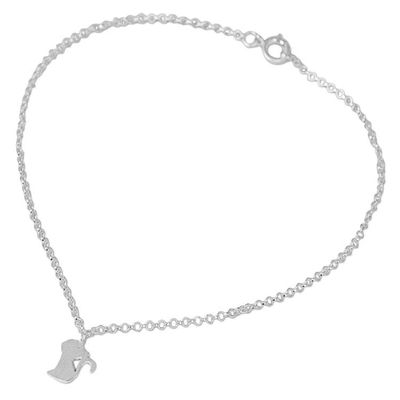 Alternate image for Cat Theme Thai Artisan Crafted Sterling Silver Anklet Kitty Cat Charm