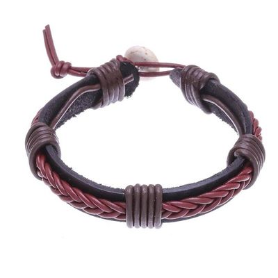 Primary image for Braided Leather Wristband Bracelet in Brown from Thailand Perfect Style in Brown