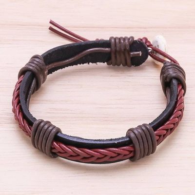 Alternate image for Braided Leather Wristband Bracelet in Brown from Thailand Perfect Style in Brown