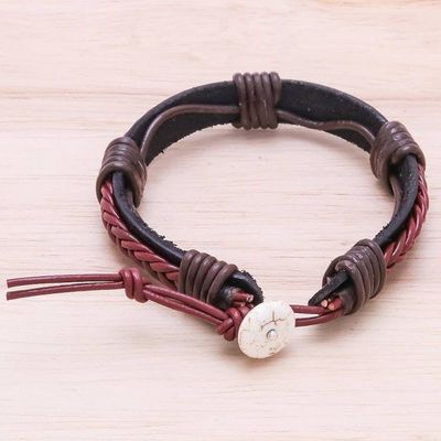 Alternate image for Braided Leather Wristband Bracelet in Brown from Thailand Perfect Style in Brown
