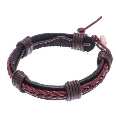 Alternate image for Braided Leather Wristband Bracelet in Brown from Thailand Perfect Style in Brown