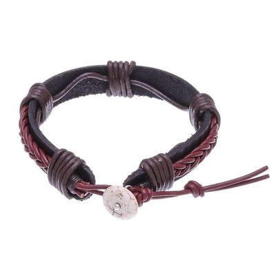 Alternate image for Braided Leather Wristband Bracelet in Brown from Thailand Perfect Style in Brown
