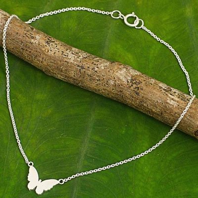 Primary image for Thai Artisan Crafted Sterling Silver Butterfly Theme Anklet Butterfly Silhouette