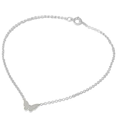 Alternate image for Thai Artisan Crafted Sterling Silver Butterfly Theme Anklet Butterfly Silhouette