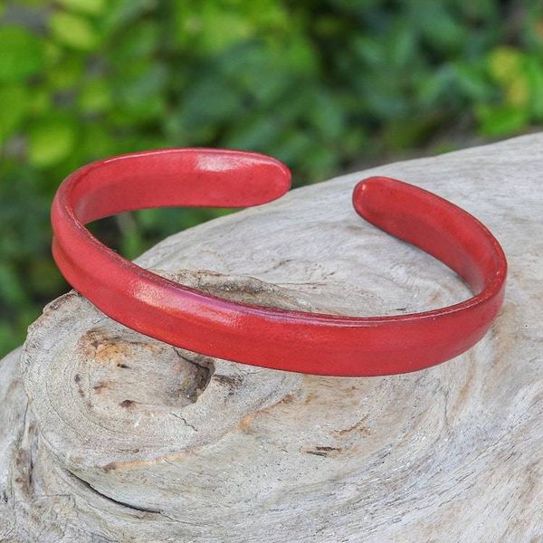 Alternate image for Handcrafted Modern Leather Cuff Bracelet in Red Simply Passionate