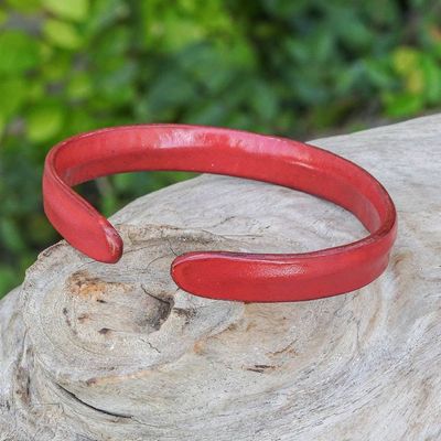 Alternate image for Handcrafted Modern Leather Cuff Bracelet in Red Simply Passionate
