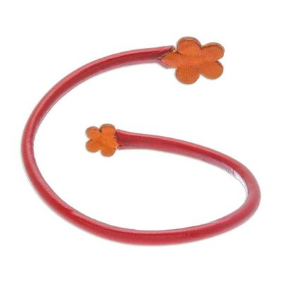 Alternate image for Handcrafted Floral Red and Orange Leather Wrap Bracelet Floral Embrace in Red