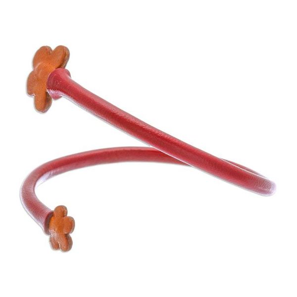 Alternate image for Handcrafted Floral Red and Orange Leather Wrap Bracelet Floral Embrace in Red