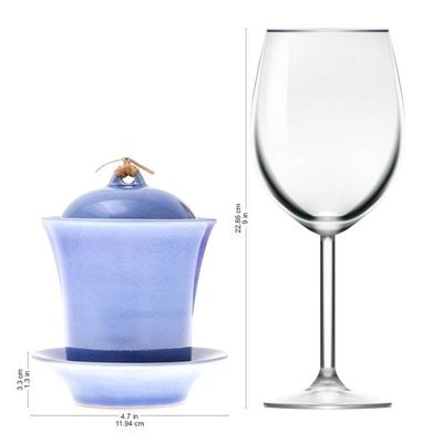 Alternate image for Handcrafted Blue Ceramic Soup Cup Set with Lid and Saucer Cup of Comfort in Blue