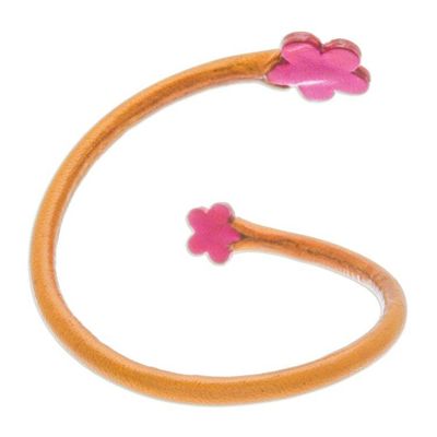 Alternate image for Handcrafted Floral Yellow and Pink Leather Wrap Bracelet Floral Embrace in Yellow