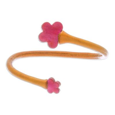 Alternate image for Handcrafted Floral Yellow and Pink Leather Wrap Bracelet Floral Embrace in Yellow