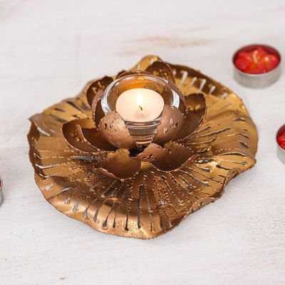 Primary image for Golden-Toned Lotus-Themed Iron Tealight Candleholder Heavens Lotus