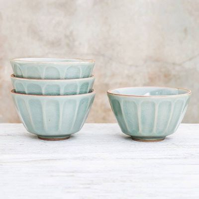 Primary image for Celadon Ceramic Bowls from Thailand Set of 4 Simple Thai