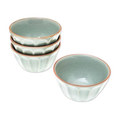 Alternate image for Celadon Ceramic Bowls from Thailand Set of 4 Simple Thai