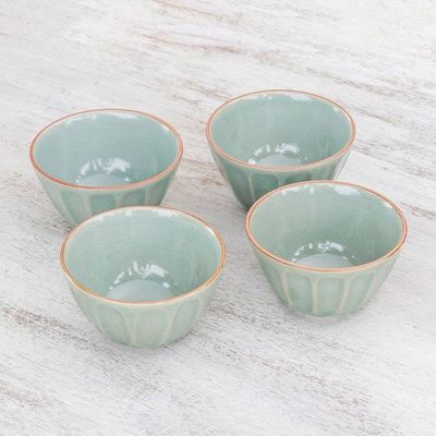 Alternate image for Celadon Ceramic Bowls from Thailand Set of 4 Simple Thai