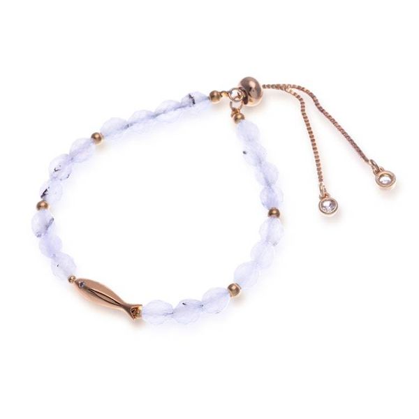 Alternate image for Birthstone Moonstone Beaded Bracelet with Brass Fish Pendant Angelic Fish