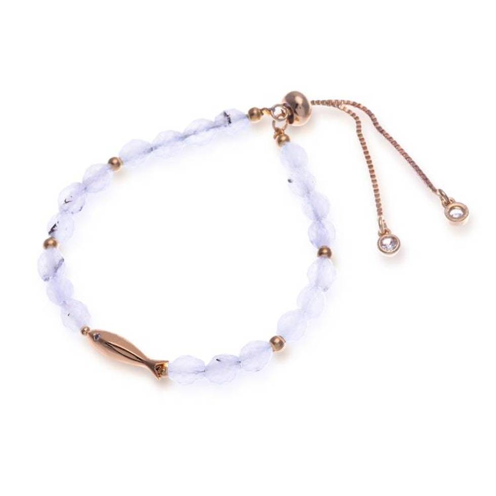 Birthstone Moonstone Beaded Bracelet with Brass Fish Pendant 'Angelic Fish'