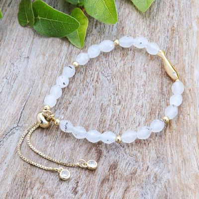 Alternate image for Birthstone Moonstone Beaded Bracelet with Brass Fish Pendant Angelic Fish