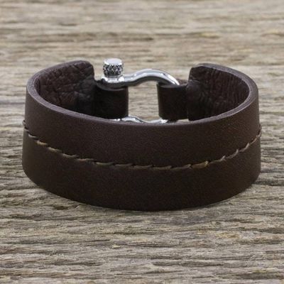 Primary image for Rugged Womens Brown Leather Bracelet with Shackle Clasp Rugged Femme