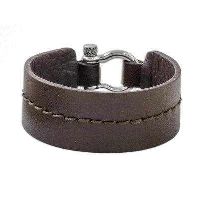Alternate image for Rugged Womens Brown Leather Bracelet with Shackle Clasp Rugged Femme