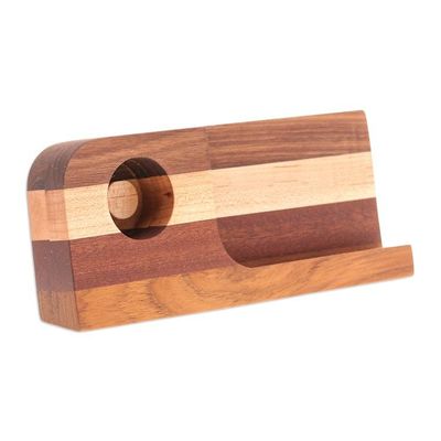 Alternate image for Handcrafted Wood Smartphone Speaker with Brown Stripes Wooden Sounds