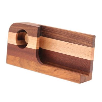 Alternate image for Handcrafted Wood Smartphone Speaker with Brown Stripes Wooden Sounds