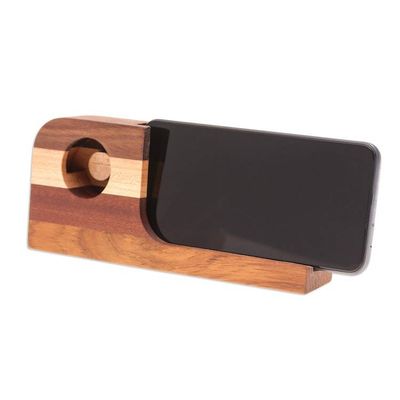 Alternate image for Handcrafted Wood Smartphone Speaker with Brown Stripes Wooden Sounds